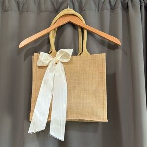 Jute/Burlap Tote Bag with White Ribbon